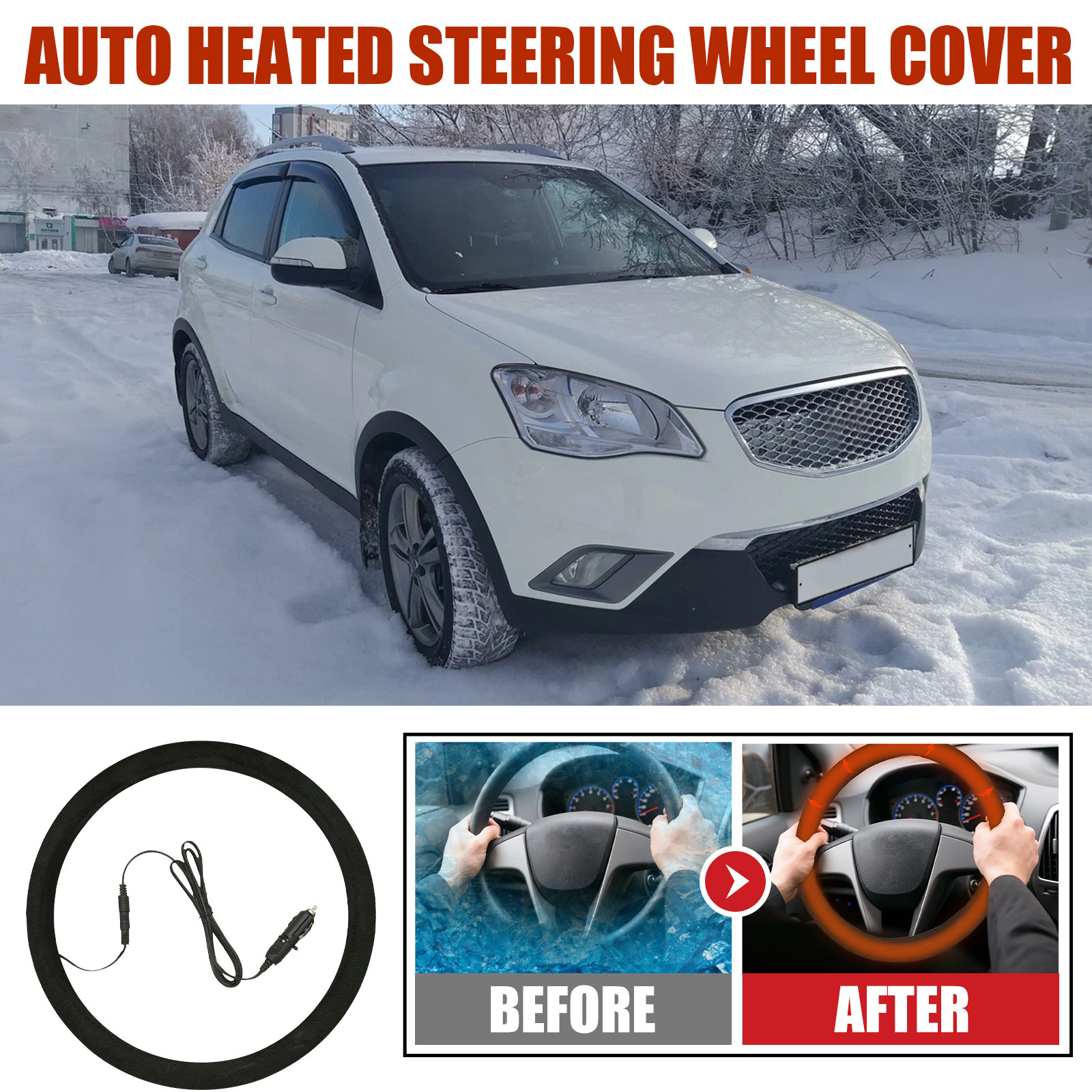 Rayhong Heated Car Handlebar Cover Universal Steering Wheel Cover Steering Wheel Hand Warmer Quick Heating Protective Cover