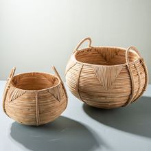 热卖 草编批发带手柄的柳条篮100% 天然藤制手工编织容器组织篮