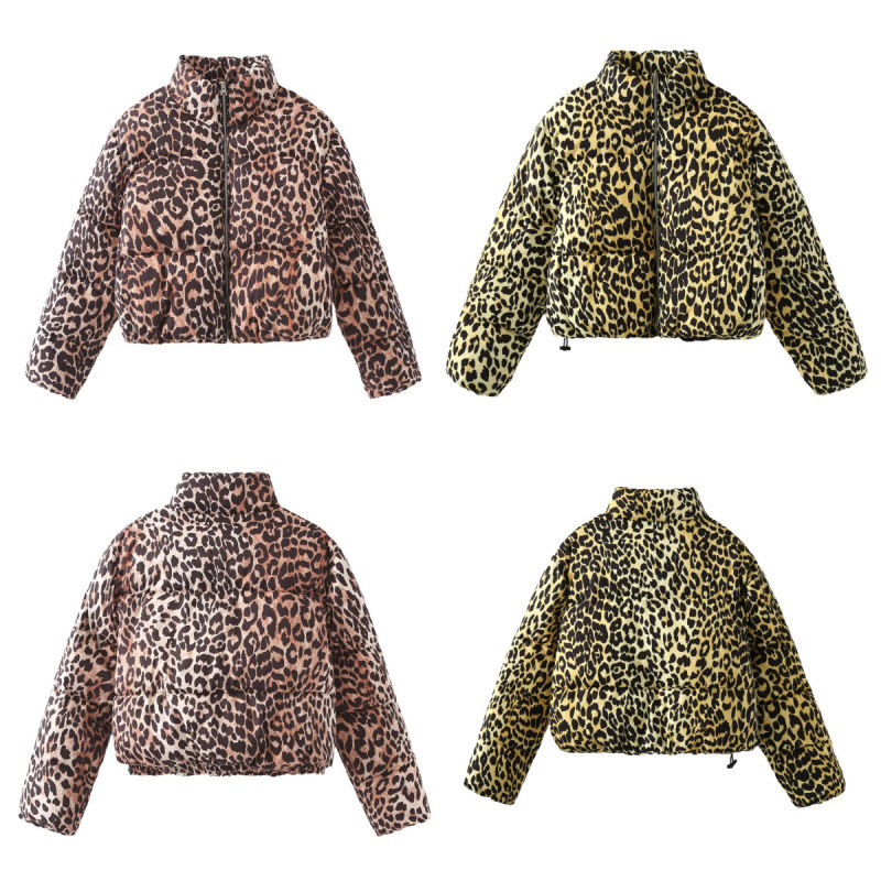 Cross-border 2024 autumn and winter Europe and the United States cross-border women's leopard print stand collar jacket cotton-padded jacket coat w 034 240