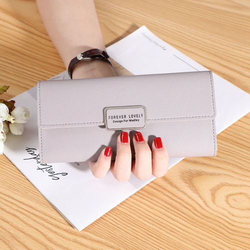  New Women's Wallet Korean Style Three-fold Long Checkered Buckle Clutch Multi-Card Slots Pu Leather Wallet Card Bag