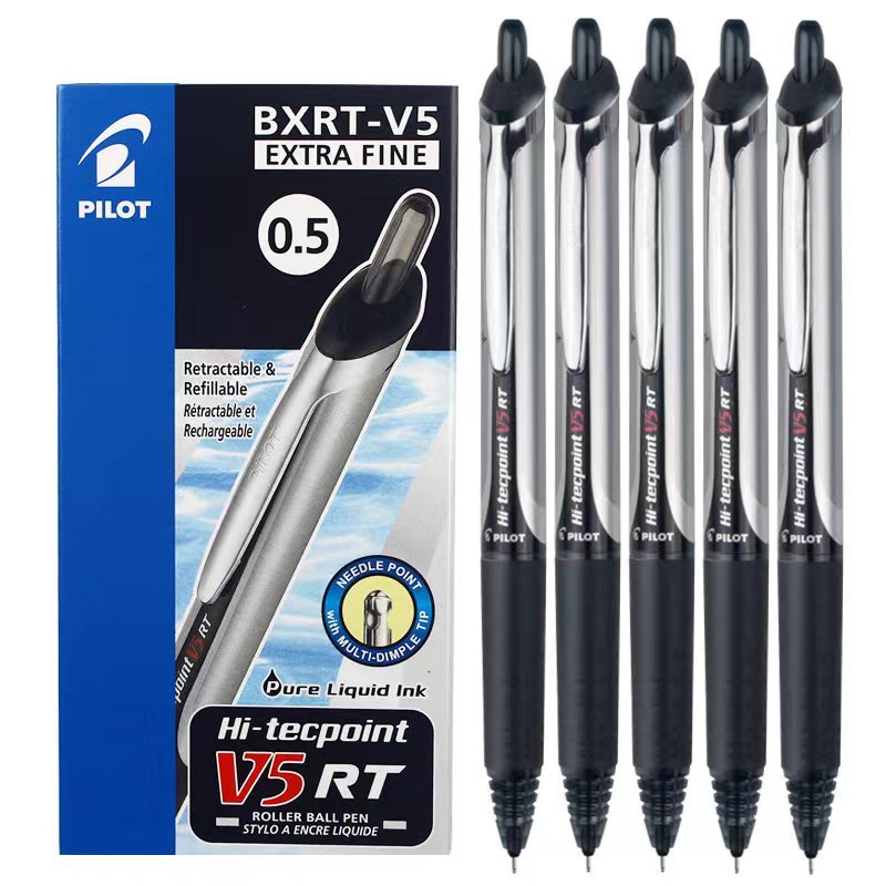 PILOT百乐按动中性笔BXRT-V5针管头学生考试顺滑签字笔水笔0.5mm