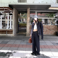 区区欧阳美式复古牛仔外套女秋季新款休闲宽松小个子短款夹克上衣