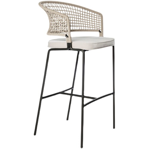 Outdoor woven rope chair, rattan backrest chair, bar and restaurant high stool, trendy bar counter stool, Nordic modern outdoor chair