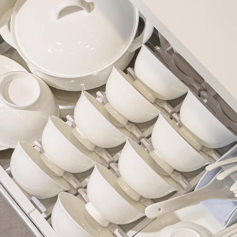 Jingdezhen Pure White Accessible Luxury Ceramic Tableware Set European Normcore Dish and Plate Combination Full Set Gift Box High Temperature Porcelain