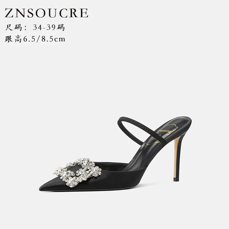 708-97 Французский носик одноуровневый высокий каблук Баотоу женские модные босоножки 2025 новый овчина тонкий каблук бриллианты