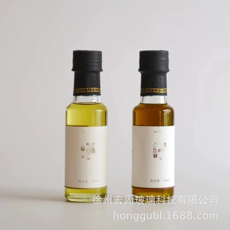 山茶油瓶橄榄油麻油玻璃瓶透明圆形100ml二两分装空瓶小玻璃瓶