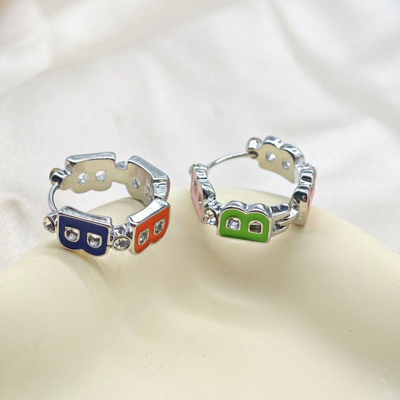 Color goteo de aceite diamantes de imitación letras B hebillas de oreja personalidad de moda todo fósforo nicho nuevo estilo dulce y fresco pendientes pendientes mujeres