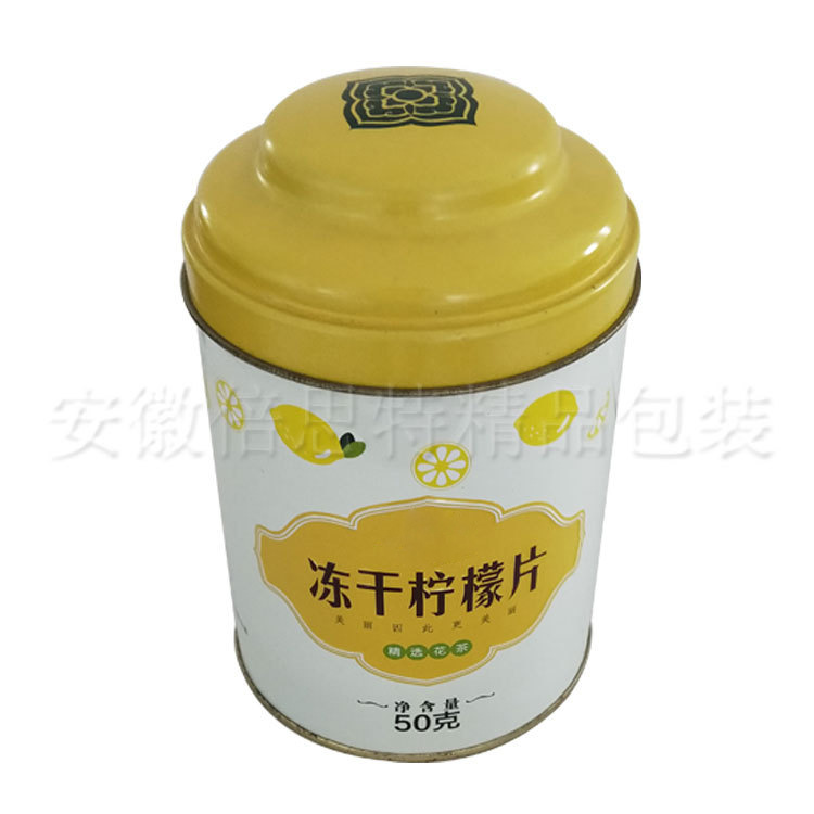 批发代泡花茶铁罐圆形铁盒 异形茶叶铁罐 冻干柠檬茶马口铁包装罐