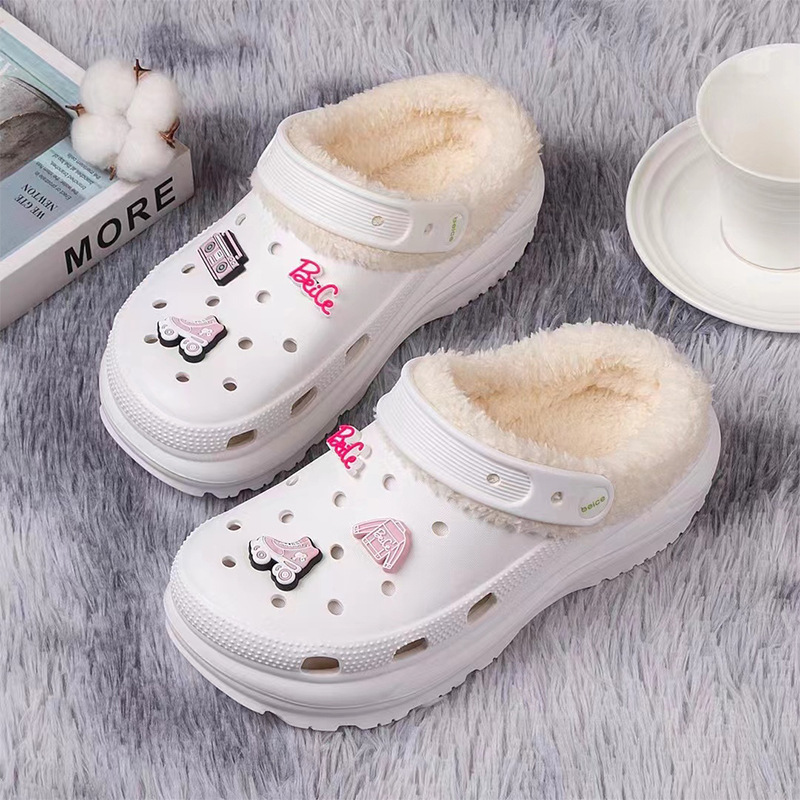Fleece-Lined Warm Clogs Cute Winter Thick-Soled Cartoon Fashion Cotton Shoes Trendy Women's Cross-Border Wholesale Versatile Trendy