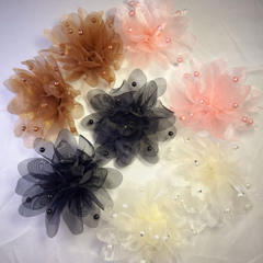オーガンジー立体花飾り 韓国風DIYヘアアクセサリー ブローチ ヘアピン ジュエリーアクセサリー ビーズ装飾 ヘアアクセサリー 爽やかで甘い