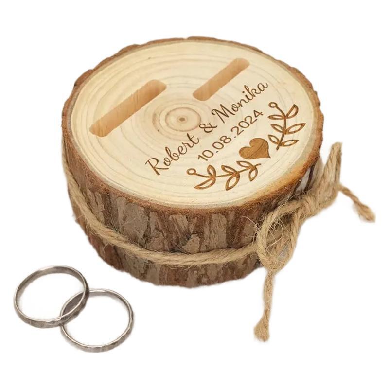 国境を越えた売れ筋パーソナライズされた木彫りレトロ牧歌的な田舎の結婚指輪ボックス木製クリエイティブファーウッド|undefined