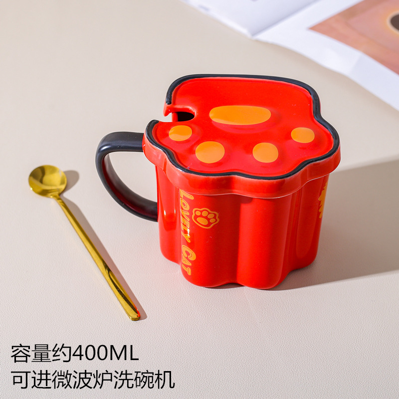 Creativo gato de dibujos animados garra Taza de cerámica Oficina pareja estudiante niños taza de beber con tapa cuchara taza de café