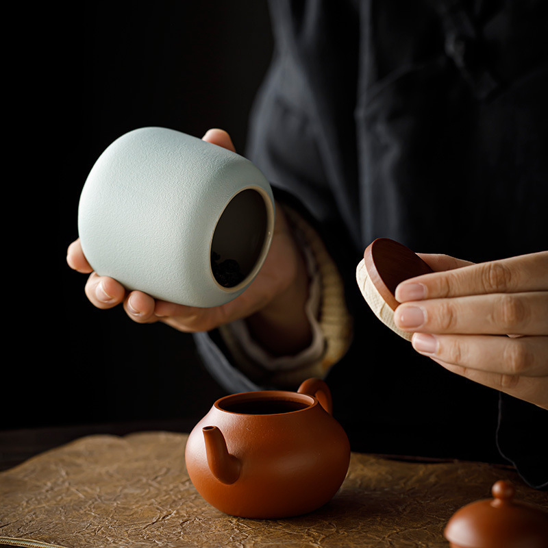 茶缶木製蓋セラミック密封缶小さなプーアル赤緑茶包装ギフト用カスタムロゴ龍井ポータブル|undefined