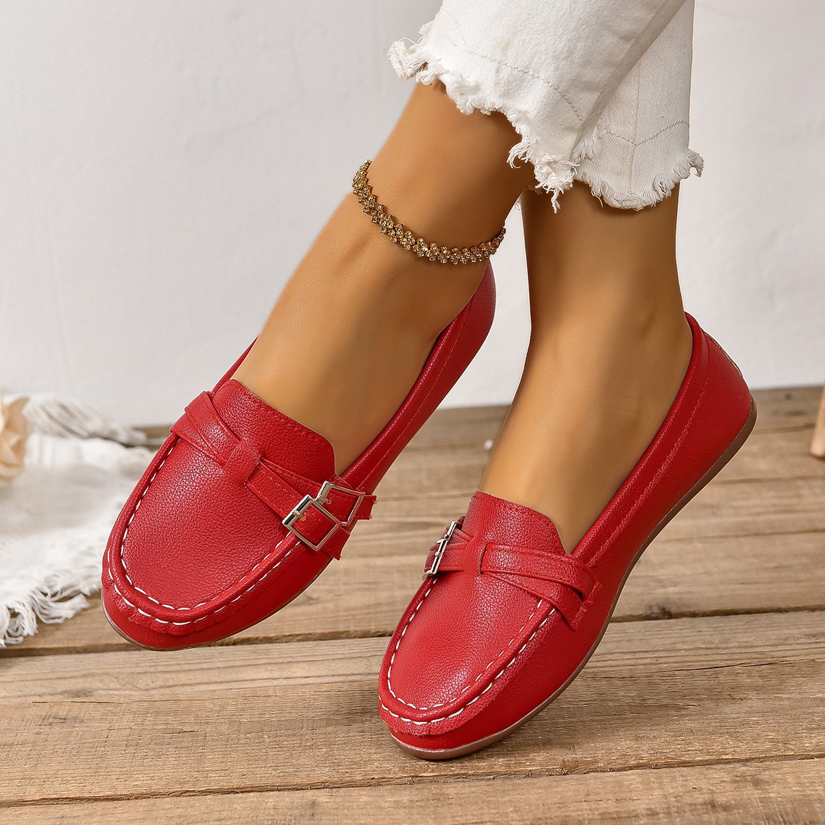 Round-toe Flat-soled Slip-on Large-size Women's Loafers 2024 Spring European And American Cross-border Soft-soled_vogvips.com