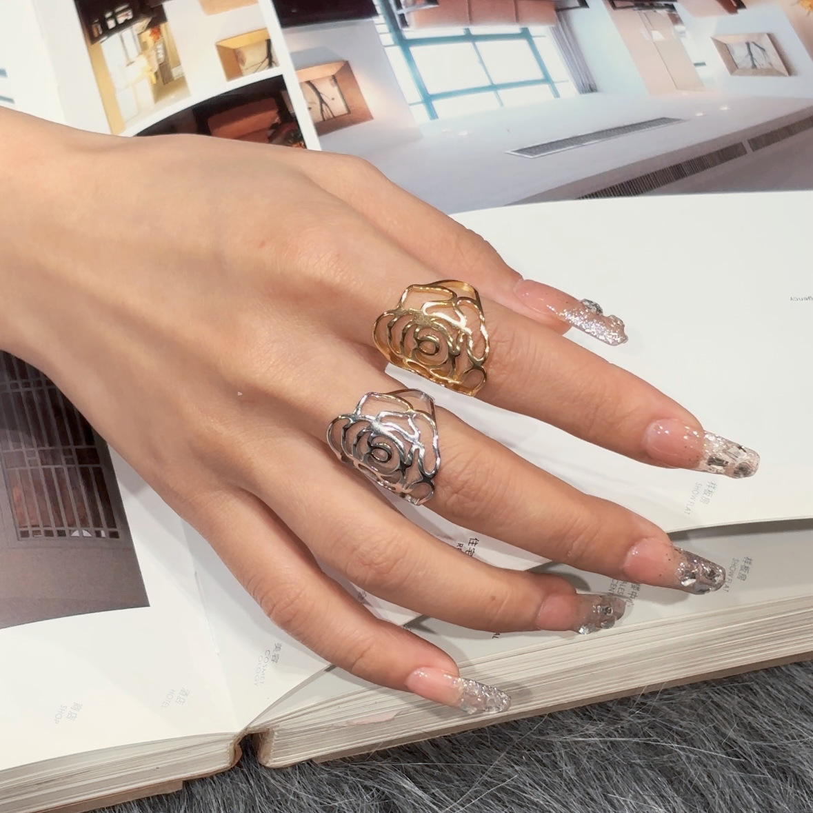 Daily Occasion Wholesale Jewelry Vintage Style Classic Style Tree Rose 304 Stainless Steel Plating Open Rings