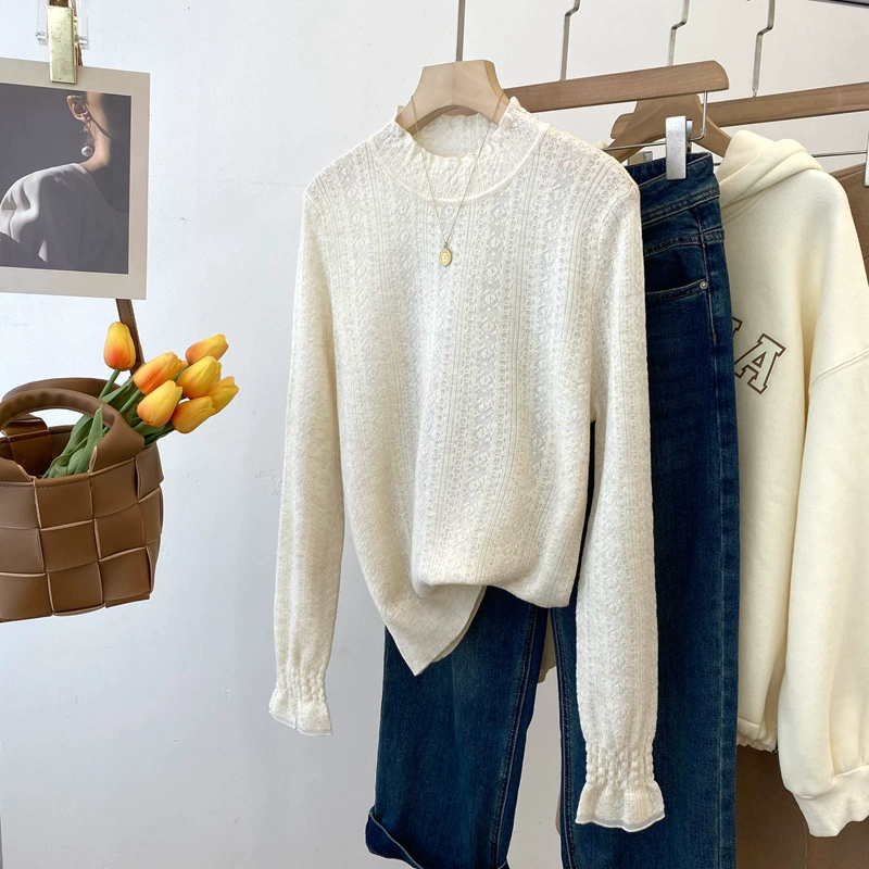 Осенняя Новая тонкая трикотажная Базовая рубашка из нежной органзы и шерсти в Корейском стиле с наборным свитером 0918