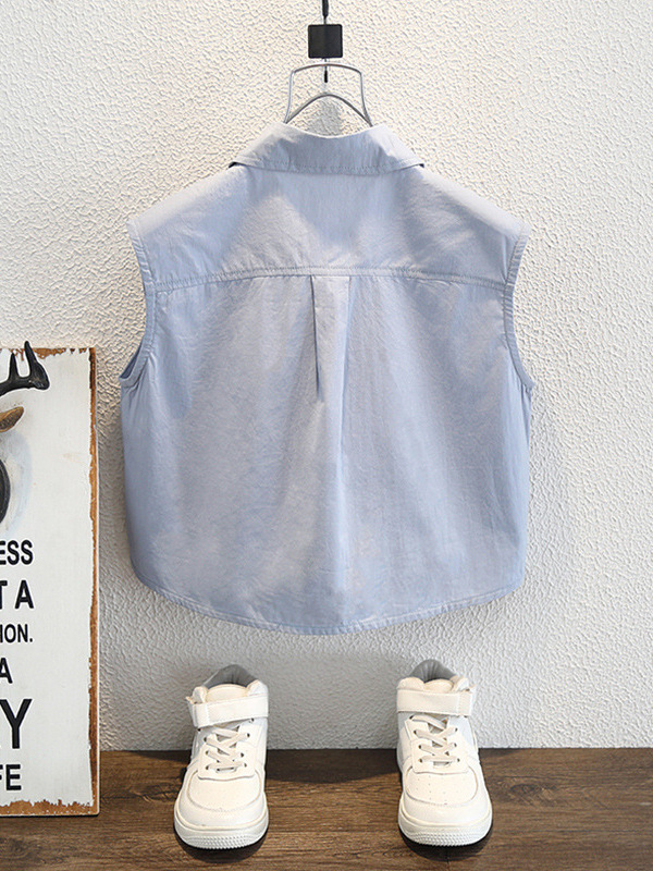 7939 camisas para niños verano nuevo estilo para niños bolsillos sueltos camisa sin mangas azul chaleco casual para niños de moda