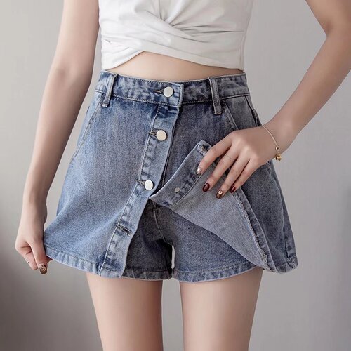 2023 new summer denim skirt for women plus size students Korean version high waist loose wide leg skirt wholesale