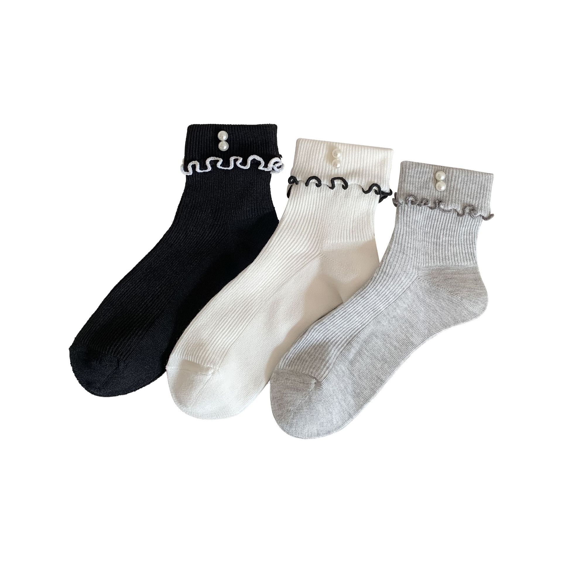 Calcetines de hormigón primavera y verano delgada damas joyas de perlas coreanas calcetines Lolita dulce calcetines de algodón