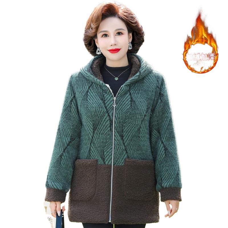 中年妈妈冬装棉衣大码女士连帽加绒加厚棉袄新款中老年人女装外套