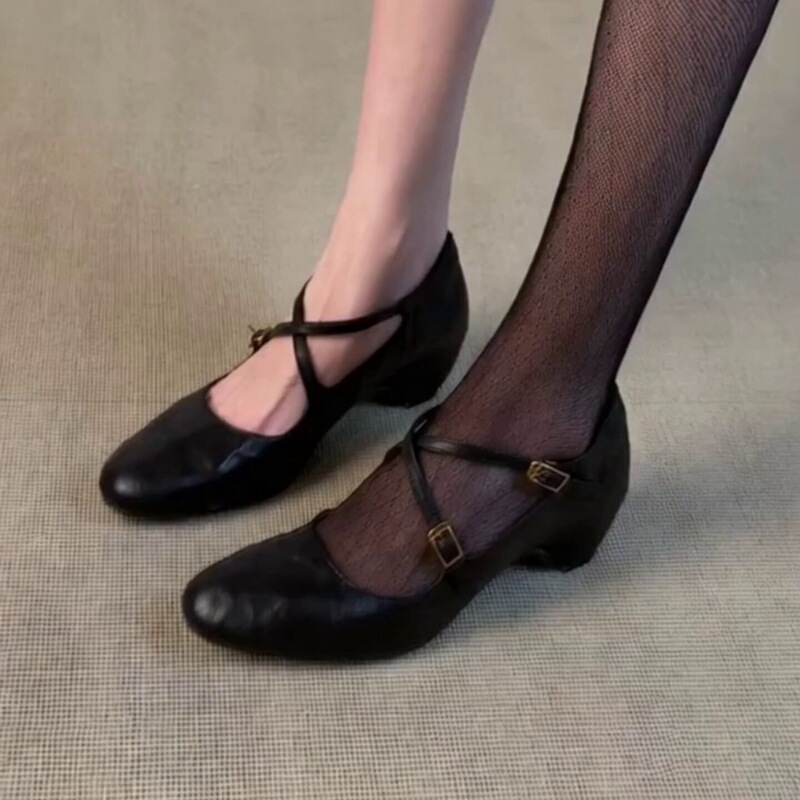 Sheepskin version~French retro style height-increasing Mary Jane shoes for women with cross-strap versatile shallow ballet flats Sheepskin version~French retro style height-increasing Mary Jane shoes for women with cross-strap versatile shallow ballet flats