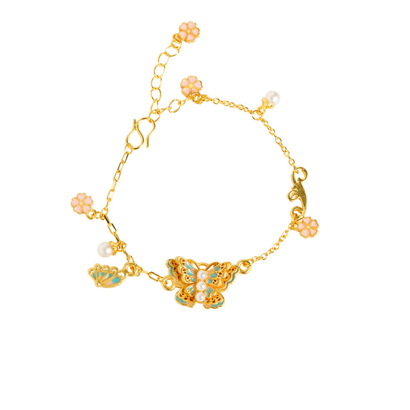 Nuevos productos multicapa mariposa alta sensación de perla de cerezo esmalte color esmaltado pulsera mariposa vida mujer accesorios versátiles suministro