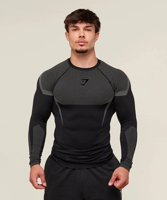 健身上衣男士秋冬跑步训练骑行运动紧身T恤鲨鱼健身长袖GYMSHARK|undefined
