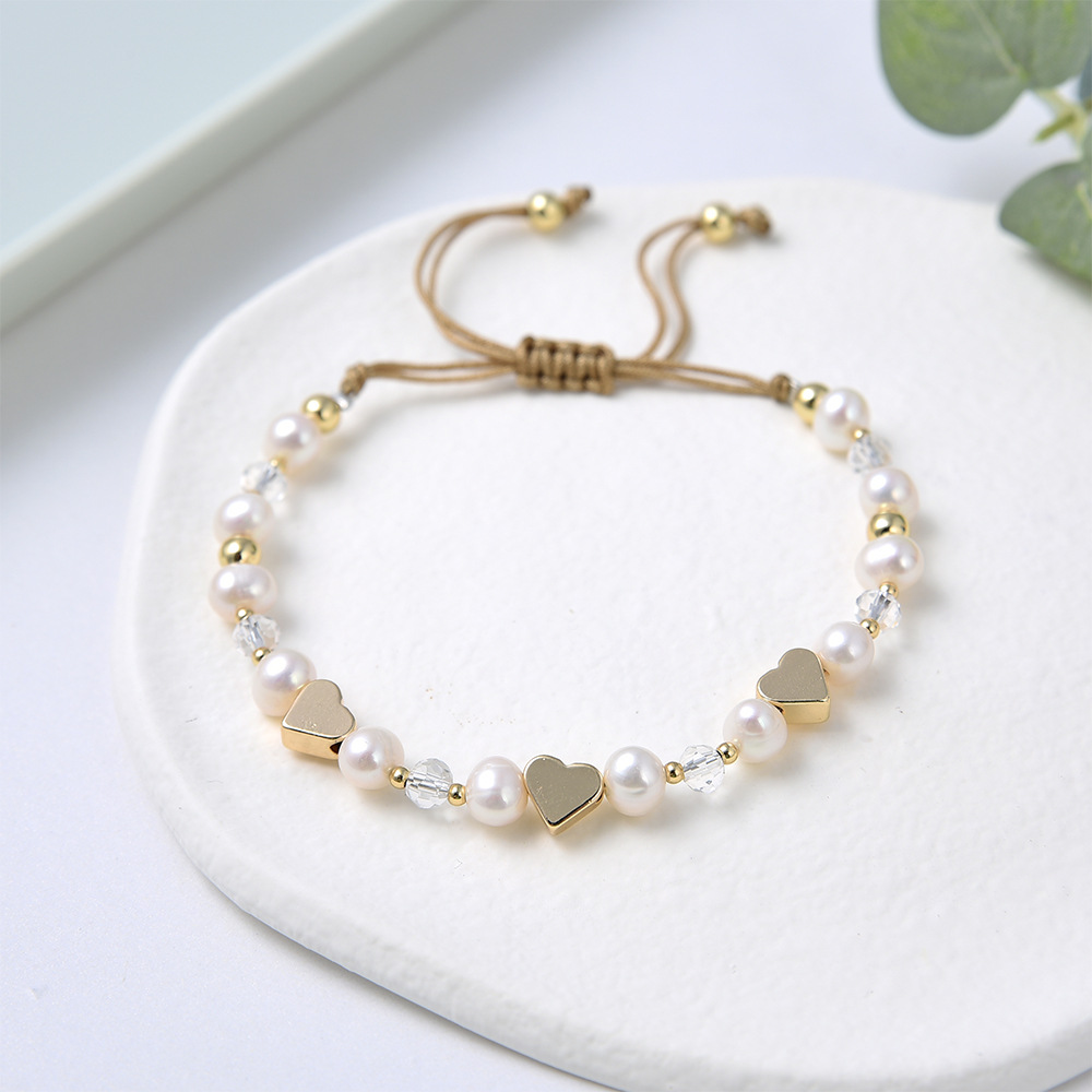 Daily Occasion 1 Piece Fashion Heart Shape Freshwater Pearl Copper Handmade Bracelets