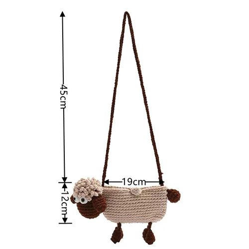 New cute and cute little lamb children's wool knitted mobile phone bag personalized knitted crossbody shoulder crochet bag