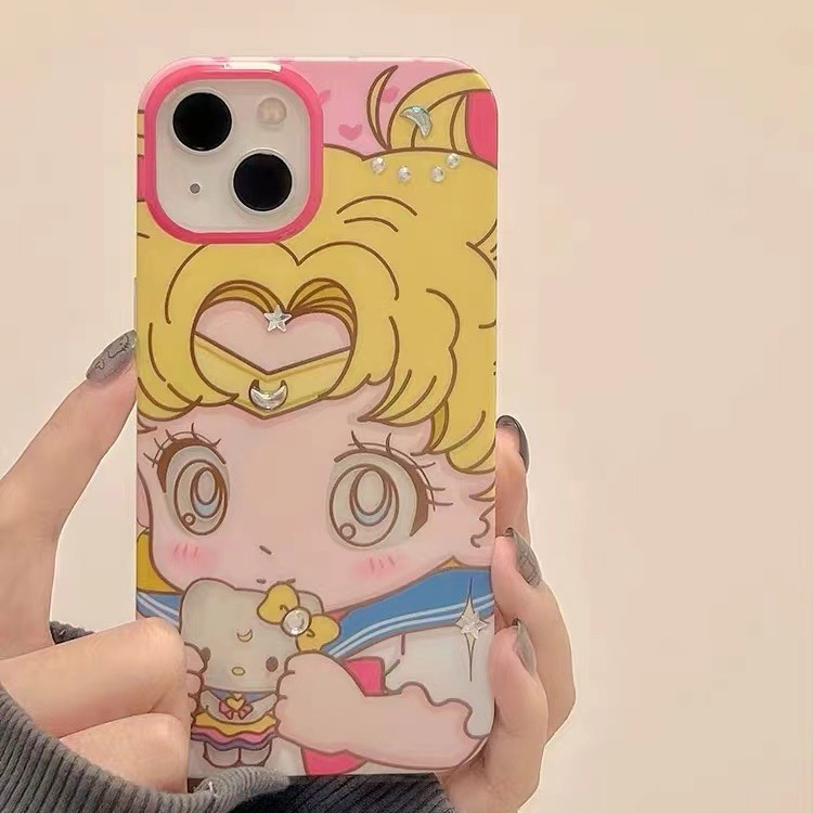 Super linda niña de dibujos animados Apple 15promax doble luna diy diamante Apple 15 funda para teléfono ip14p