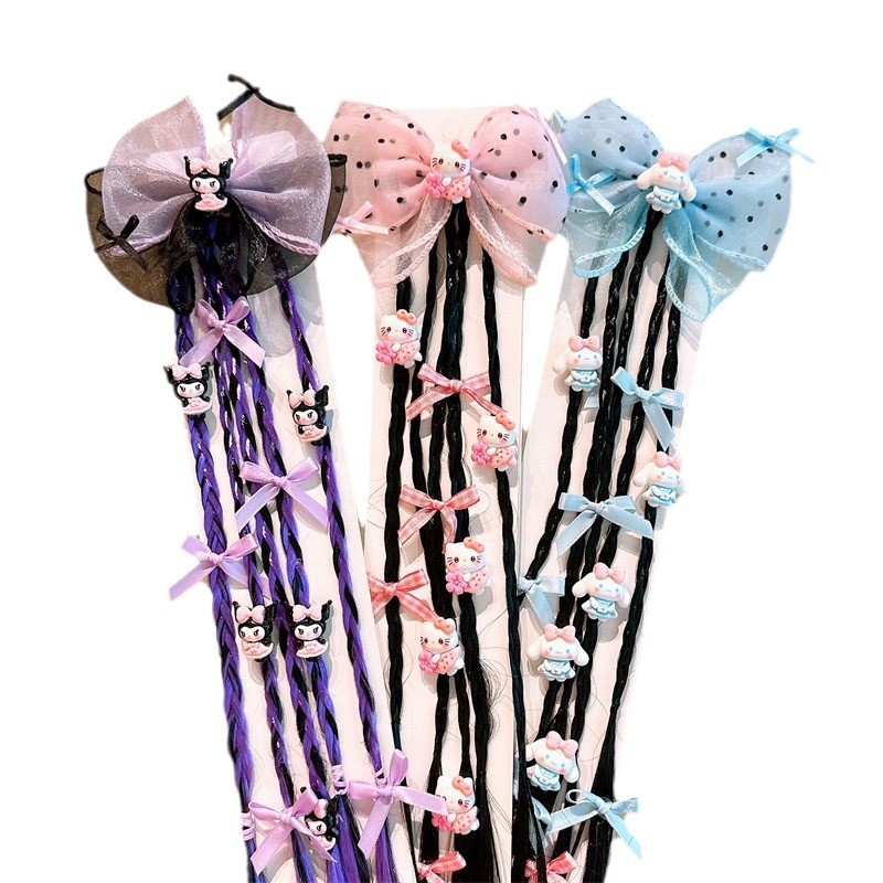 Niños peluca púrpura trenzas Sanli Kuro alta cola de caballo arroz cuerda de cabeza de cabello adorable niñas correa de pelo