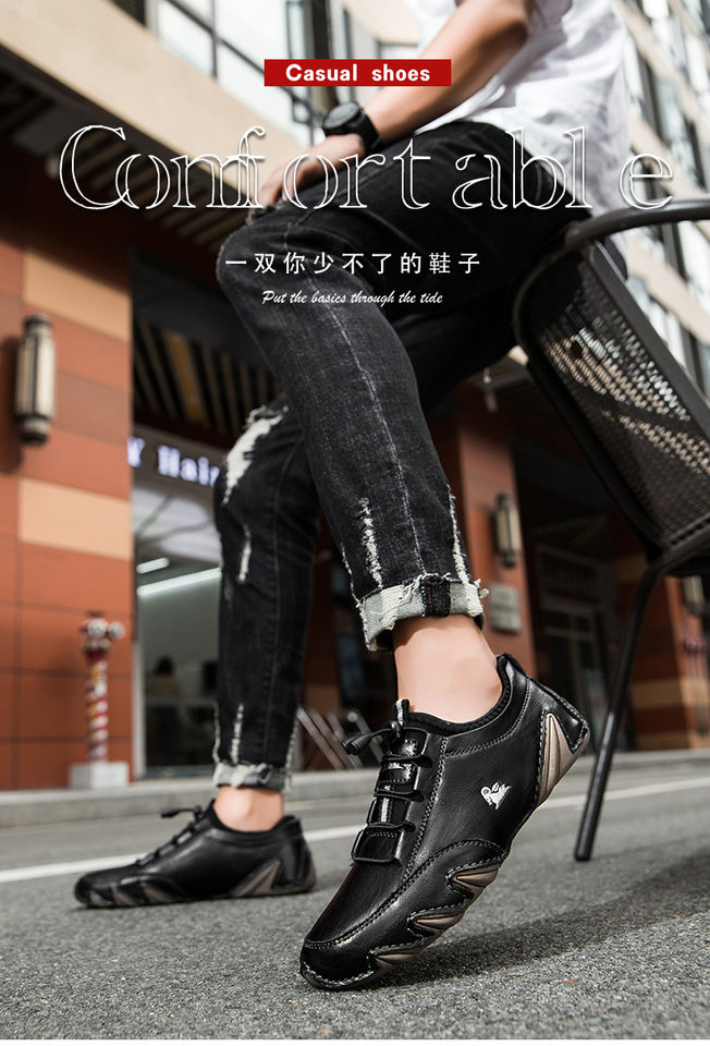 Giày lười nam da thật cổ thấp mũi tròn, đế cao su gót thấp 1-3 cm — G6613 kaki, G6613 màu đen chi tiết 1