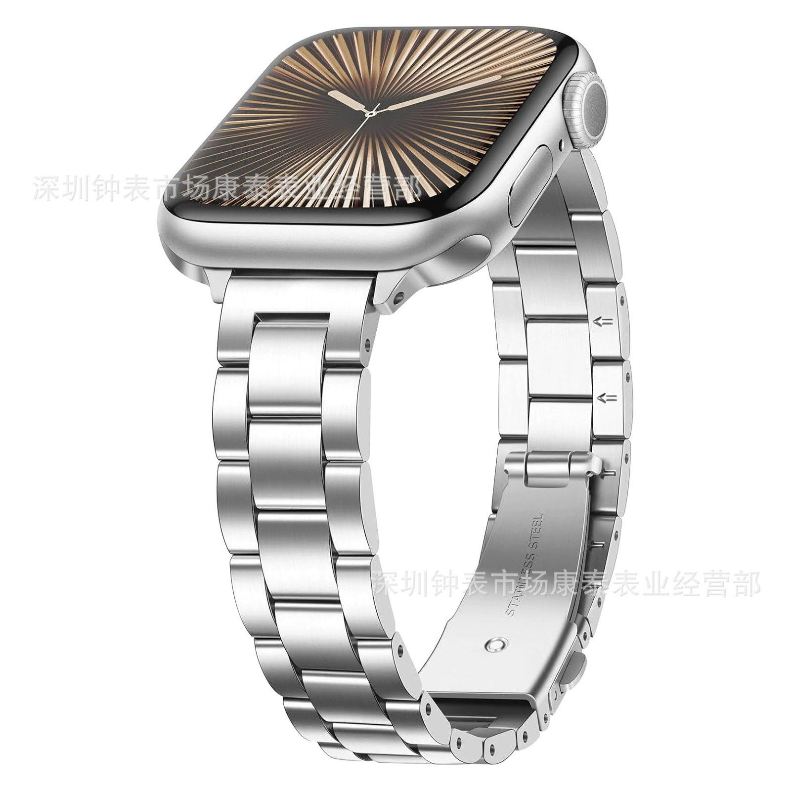 Подходит для ремешка Apple Watch10 поколения 14мм маленький трёхбусиновый ремешок iwatch маленький трёхбусиновый цельностальной ремень