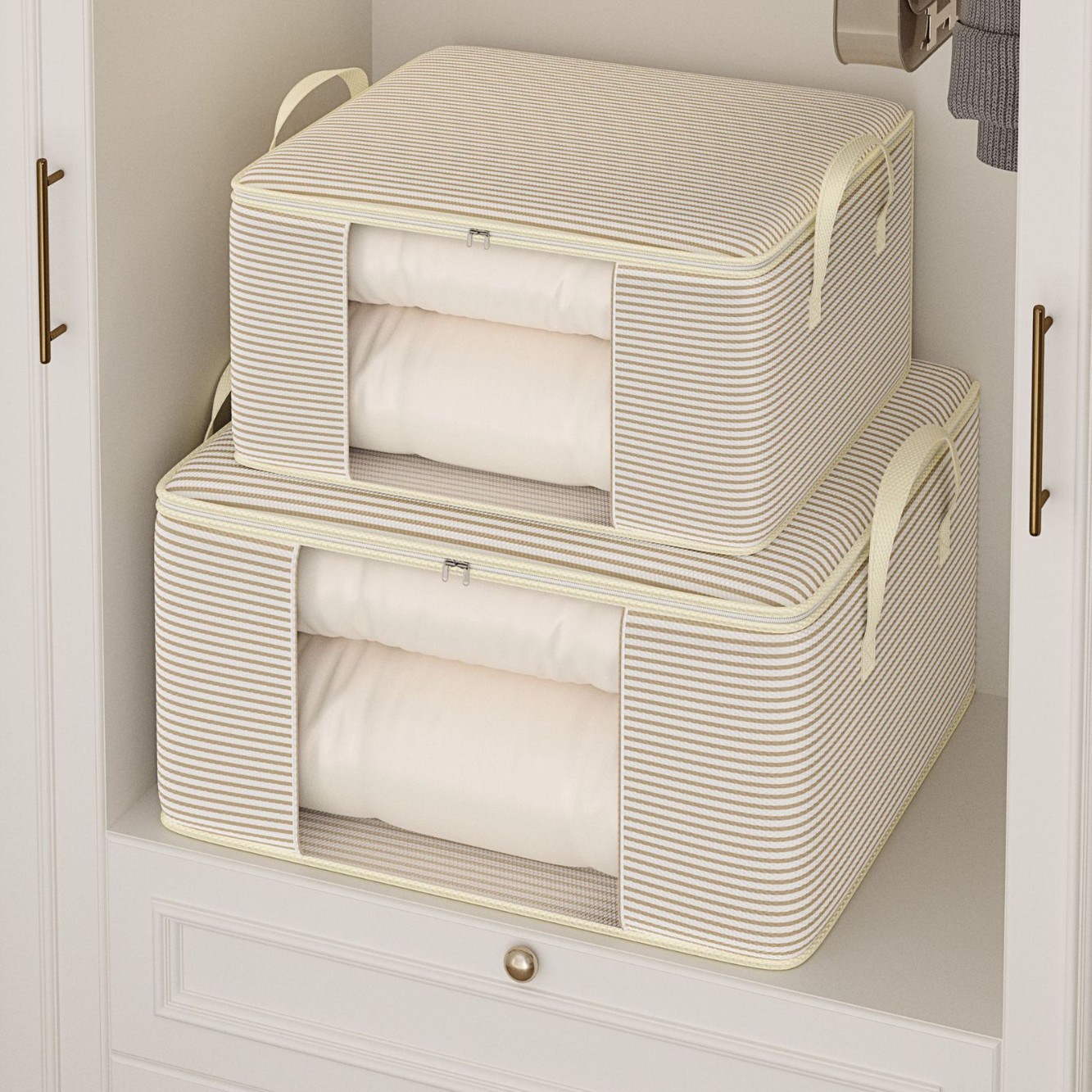 Storage bag with visible window, striped zipper, large-capacity quilt bag for home storage, clothes and quilt packing, moving bag
