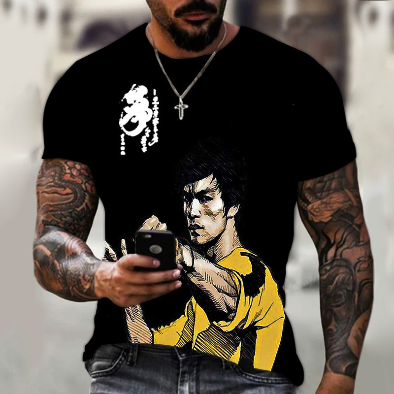 Bruce Lee Short-Sleeve T-Shirt 3D Digital Print Men's Round-Neck Top Factory Direct Sales Trendy Print