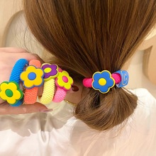 韩国东大门新款荧光色拼色花朵笑脸发圈可爱小花无缝头绳丸子头女