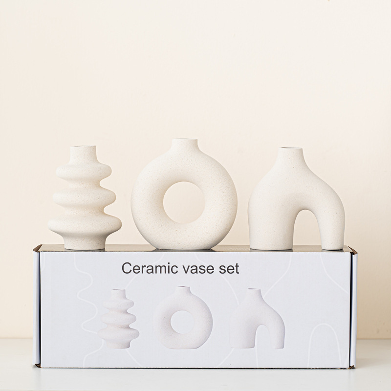 Dehua Ceramics Wholesale Unglazed Ceramic Vase Popular Three-Piece Set Creative Home Decoration Ornaments One Piece Dropshipping