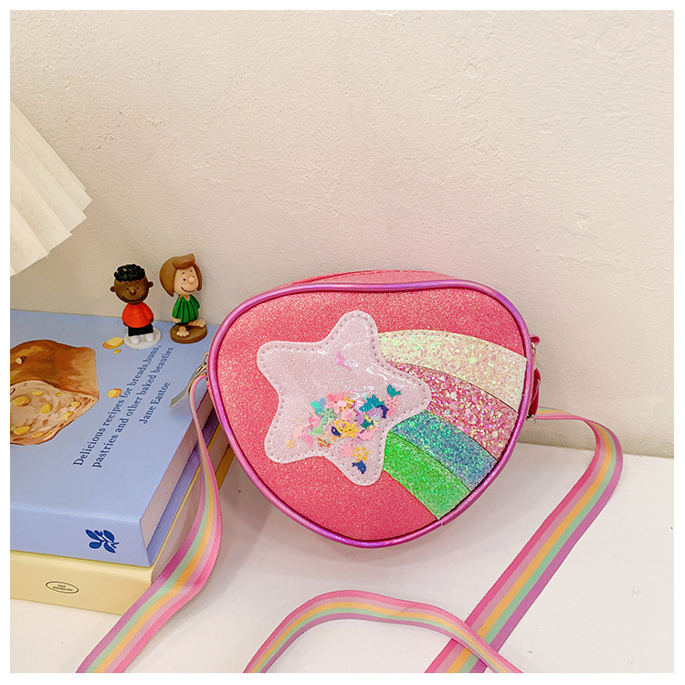 178g Weight Polyester Lining Material Zipper Closure Type Single Shoulder Strap Strap Type Shoulder Bag, Crossbody Bag Bags Type Daily Occasion Pu Leather Material Star, Stripe Pattern All Seasons Season Kid'S Gender Cute Style Heart-shaped Shape Kid'S Pu Leather Star Stripe Cute Heart-shaped Zipper Shoulder Bag Crossbody Bag 36