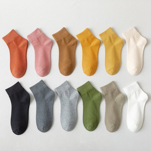 Spring and summer socks women's mid-calf socks thin ins trendy socks solid color cotton bottom sweat-absorbent breathable mesh casual sports socks