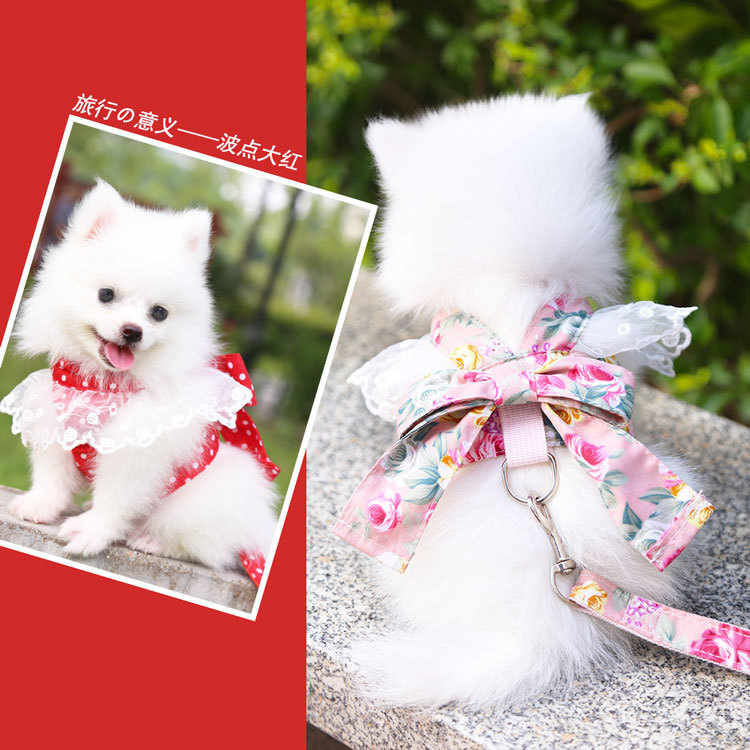 Korean-style Japanese-inspired sweet bow-knot chest harness leash for dogs, cats, and pets—perfect for small to medium-sized breeds