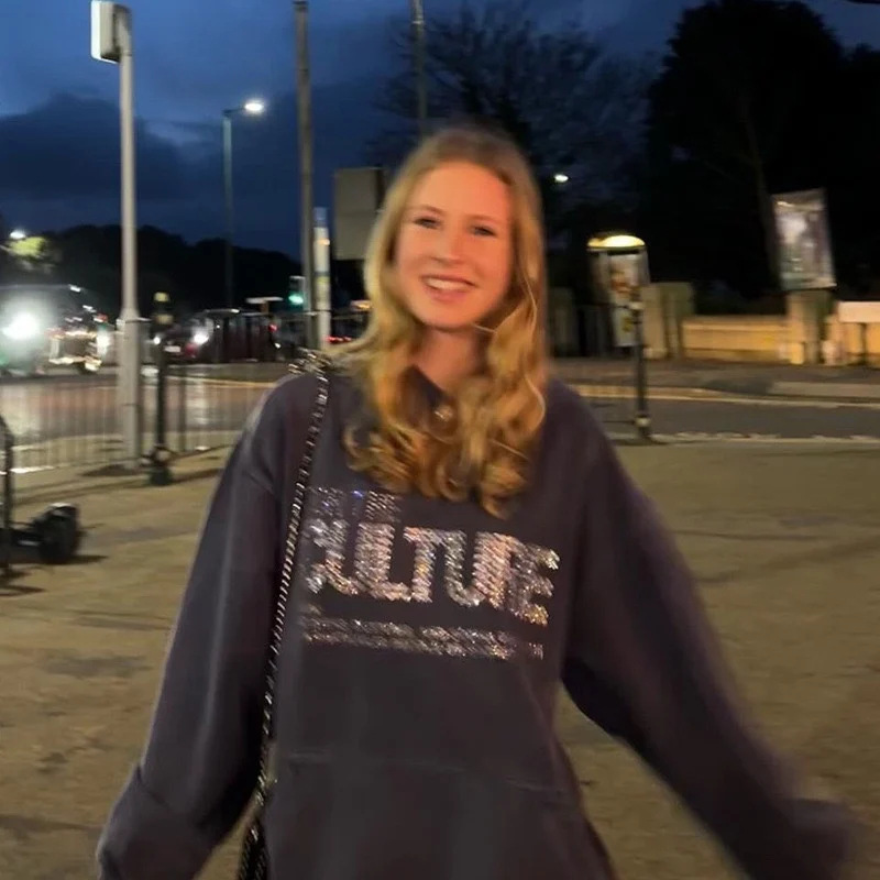 跨境新款字母烫钻印花秋冬季宽松潮流时尚口袋连帽卫衣男女情侣装