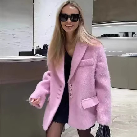 Aliexpress Cross-Border Foreign Trade European and American Women's Clothing Wholesale Spring New Long-Haired 4-Color Simple Blazer