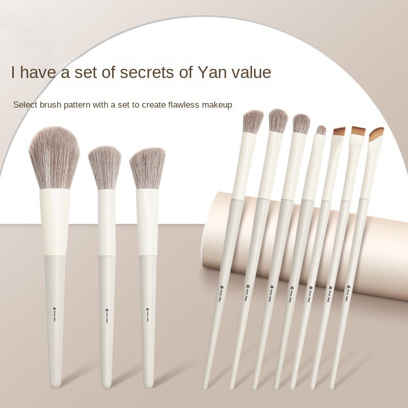 8/10 juego de pinceles de maquillaje, sombra de ojos, polvo suelto, rubor, sombra de nariz, delineador de ojos, corrector, cepillo suave, difuso, juego completo de herramientas