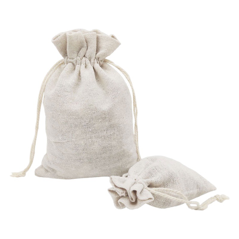 Bolsa de algodón con cordón, bolsa de almacenamiento de algodón y lino con cordón, bolsa pequeña de algodón y lino con cordón.