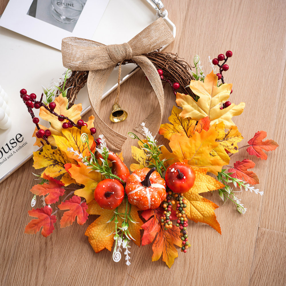 Decoración de otoño guirnaldas de cosecha de Halloween guirnaldas de bayas rojas decoración de otoño calabaza de hoja de arce colgante