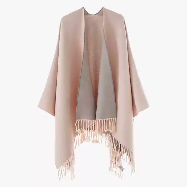 2026 Double-sided two-tone fringed cape shawl, autumn and winter thickened shawl, faux cashmere with sleeves, outerwear for women
