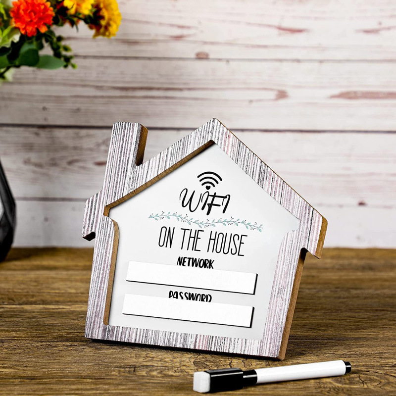 Wooden Creative Wireless Network Tips Wooden House Small Photo Frame Desktop WiFi Password Display Desk