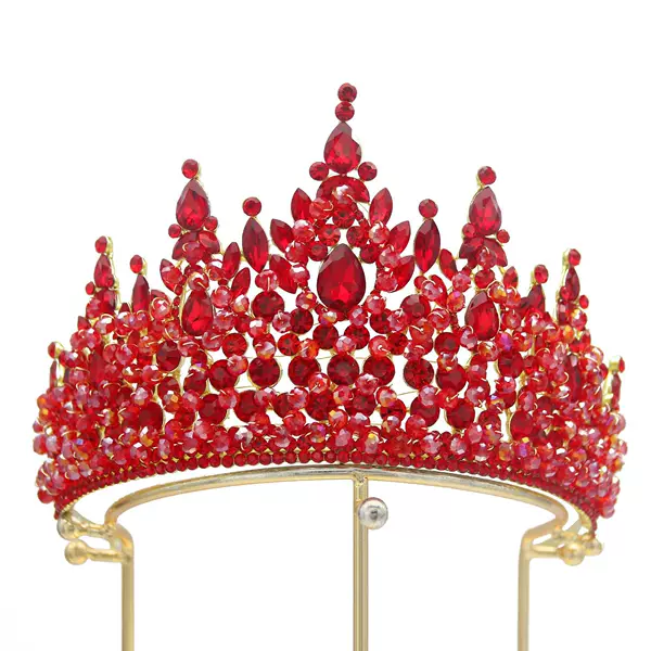 Baroque Cross Border Spring Red European and American Bride Crown Headdress Crystal Blue Alloy Plated Wedding Hair Accessories