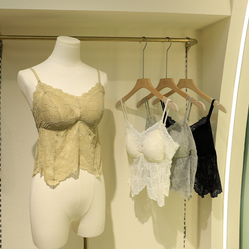 2026 Spring/Summer Fine Lace Sexy Thin Fixed Cup Anti-Exposure Bra with Beautiful Back Design and One-Piece Patchwork