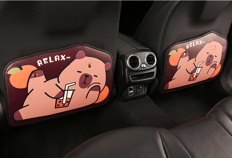 Women's cute cartoon car seat back anti-kick cushion car seat back anti-fouling cushion short back pocket suspension type